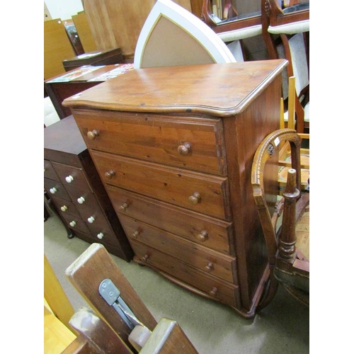 598 - STAINED PINE CHEST OF FIVE LONG DRAWERS