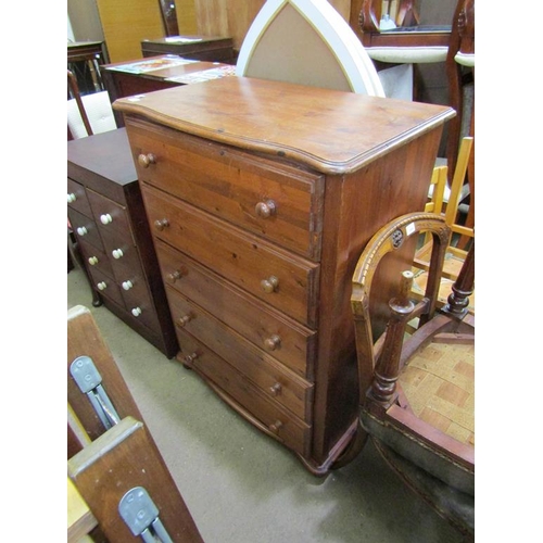 598 - STAINED PINE CHEST OF FIVE LONG DRAWERS