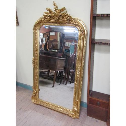 1206 - MODERN GILTWOOD BIRD TOP MIRROR, 160CM X 84CM