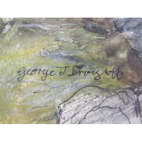 1214 - G.J DROUGHT - TUMBLING WATER, WATERCOLOUR, F/G, 47CM X 36CM