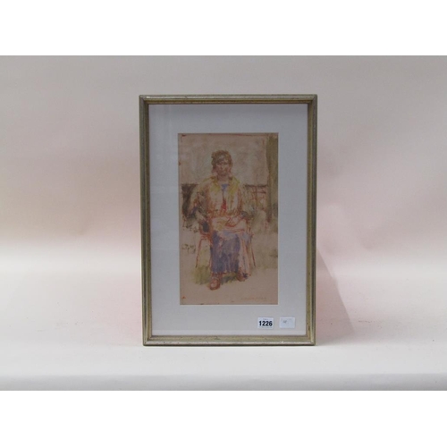 1226 - NORMAN SMITH 75 - PORTRAIT OF A LADY SEATED IN A CHAIR, WATERCOLOUR, F/G, 35CM X 19CM