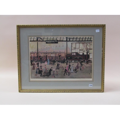 1232 - HELEN BRADLEY - BLACKPOOL SOUTH RAILWAY STATION, SIGNED COLOURED PRINT, 40CM X 58CM