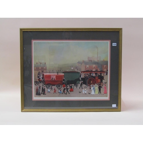 1235 - HELEN BRADLEY - THE BIG BERTHA STEAM ENGINE, COLOURED PRINT, F/G, SIGNED IN PENCIL, 48CM X 62CM