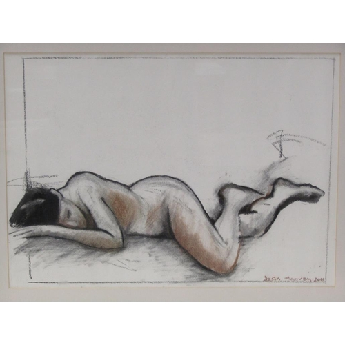 1239 - JEAN HARVEY - PAIR OF BLACK CHALK AND WATERCOLOUR HIGHLIGHTED FIGURES ON RECLINING NUDE FEMALE, F/G,... 