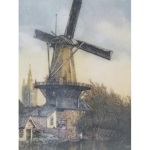 1240 - MURIEL ANGUS - FRAMED COLOURED ENGRAVINGS, THE WINDMILL AND THE MILL STREAM