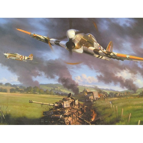 1241 - THREE F/G COLOURED PRINTS - WW2 AIRCRAFT, SIGNED BY PILOTS