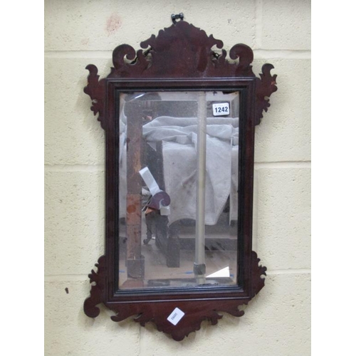 1242 - WILLIAM & MARY STYLE FRET CUT WALL MIRROR, 65CM X 39CM - IN NEED OF REPAIR