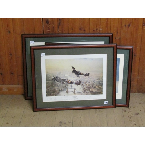 1248 - THREE F/G COLOURED LIMITED EDITION PRINTS BY ROBERT TAYLOR WITH PILOTS SIGNATURES, EACH 38CM X 52CM