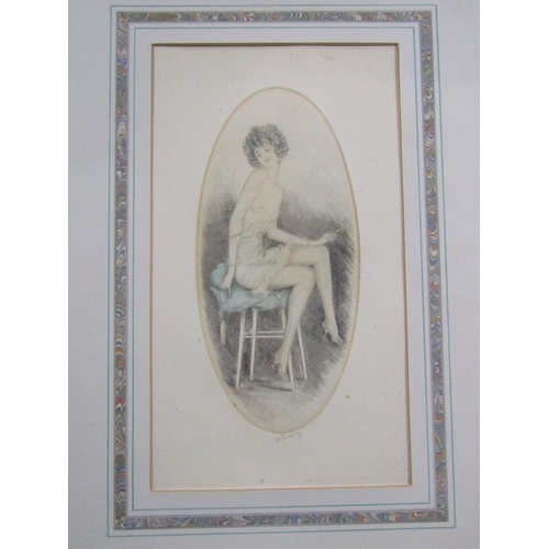 1266 - THREE F/G COLOURED PRINTS - LADY IN HER BOUDOIR, 48CM X 30CM