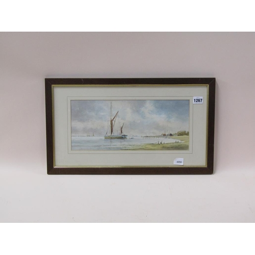 1267 - DES HARADINE - EAST ANGLIAN COASTAL SCENE, SIGNED WATERCOLOUR, F/G, 17CM X 37CM