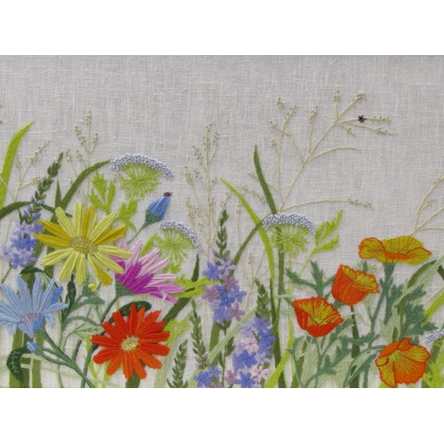 1268 - 20C NEEDLEWORK PANEL - WILD FLOWERS, F/G, 44CM X 104CM