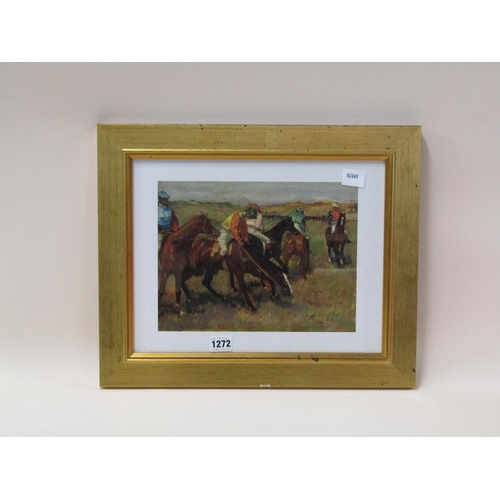 1272 - DEGAS - COLOURED PRINT, F/G, RACE HORSES AND JOCKEYS, 27CM X 21CM