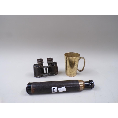 1334 - PAIR OF CARL ZEISS JENA BINOCULARS; PLATED TANKARD; SMRC NO.4 DOUBLE DRAWER PERISCOPE