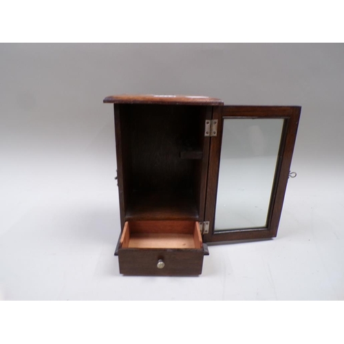 1341 - LATE 19C OAK SMOKERS CABINET WITH GLAZED FRONT DOOR, 18CM W