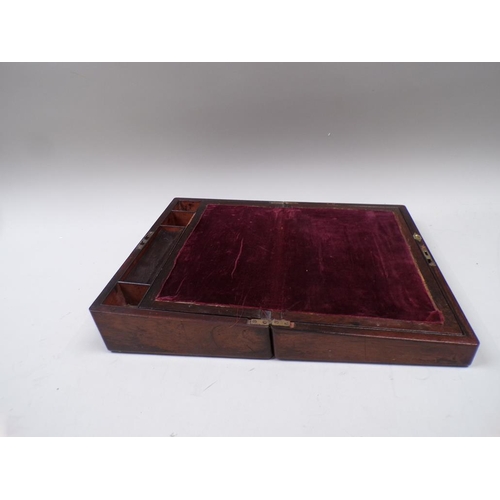 1354 - VICTORIAN ROSEWOOD MOTHER OF PEARL INLAID WRITING BOX, 36CM W