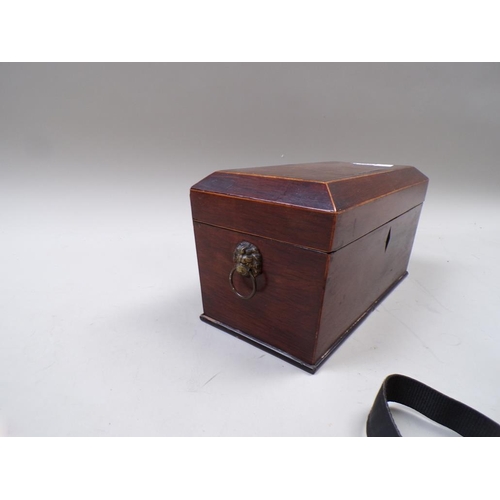 1355 - EARLY 19C MAHOGANY LINE INLAID CADDY BOX - NO INTERIOR, 31CM W