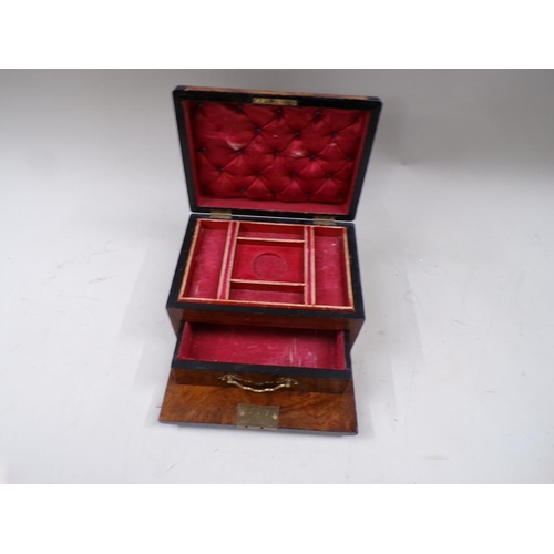 1418 - VICTORIAN WALNUT AND EBONISED JEWELLERY BOX, 25CM W