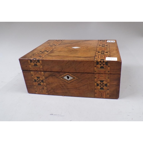 1419 - VICTORIAN TUNBRIDGE WARE WRITING BOX, 30CM W