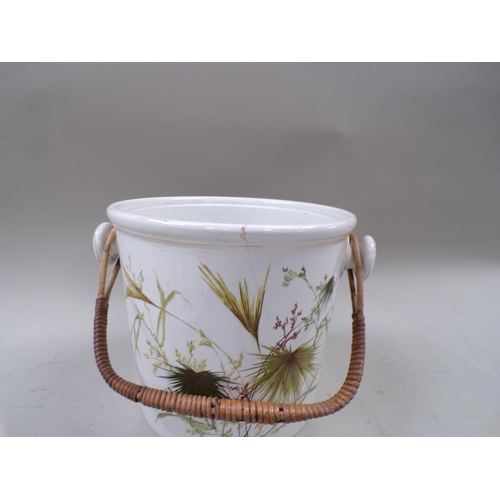 1433 - VICTORIAN SLOP BUCKET WITH WICKER HANDLE, 26CM H