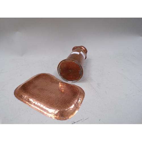 1451 - ARTS & CRAFTS COPPER VASE, 20CM H; TRAY