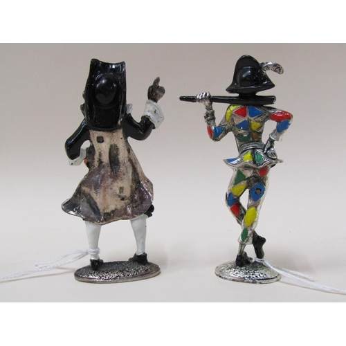 1474 - PAIR OF PAINTED SILVER PLATE FIGURES OF JESTERS