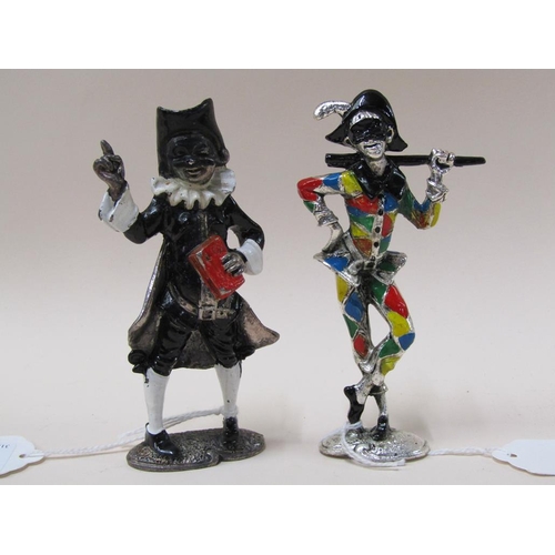 1474 - PAIR OF PAINTED SILVER PLATE FIGURES OF JESTERS