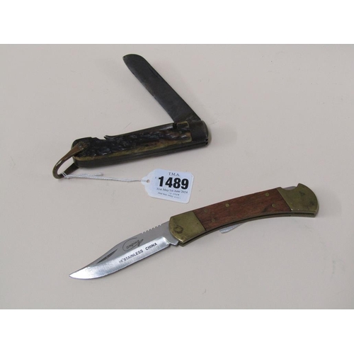 1489 - TWO POCKET KNIVES - ONE HORN HANDLED