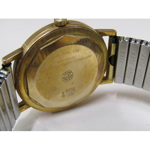 1491 - ROAMER LIME LIGHT 9CT GOLD GENTS WATCH ON EXPANDING METAL STRAP