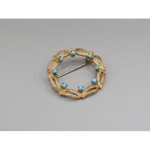 1527 - 18ct GOLD AND TURQUOISE BROOCH