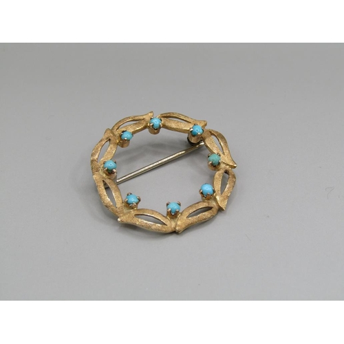 1527 - 18ct GOLD AND TURQUOISE BROOCH