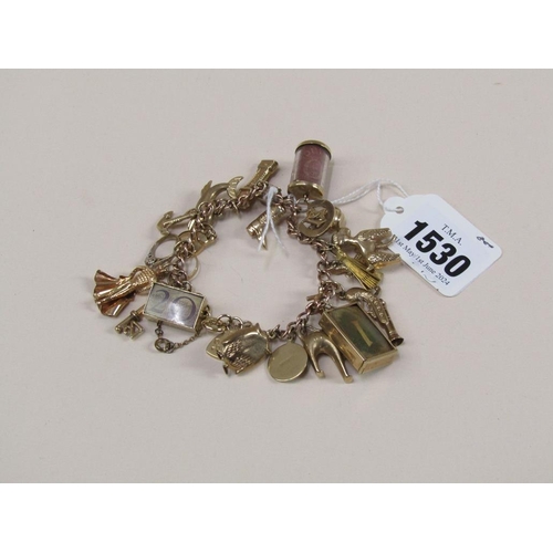 1530 - 9ct GOLD CHARM BRACELET - 44g TOTAL WEIGHT