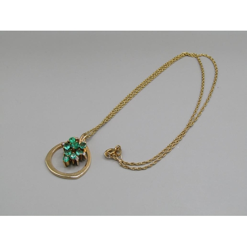 1567 - 18ct GOLD CHAIN AND EMERALD AND DIAMOND  SET PENDANT - 8.4g