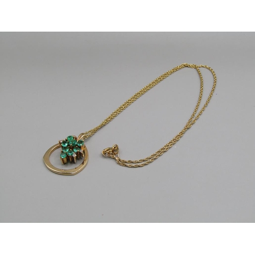 1567 - 18ct GOLD CHAIN AND EMERALD AND DIAMOND  SET PENDANT - 8.4g