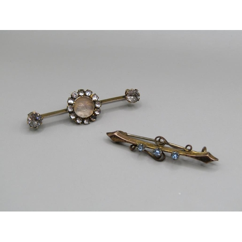 1568 - MAN IN THE MOON BAR BROOCH AND A STONE SET BROOCH