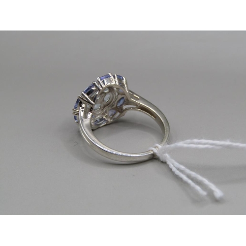 1581 - SILVER TANZANITE BLUE TOPAZ RING SIZE P