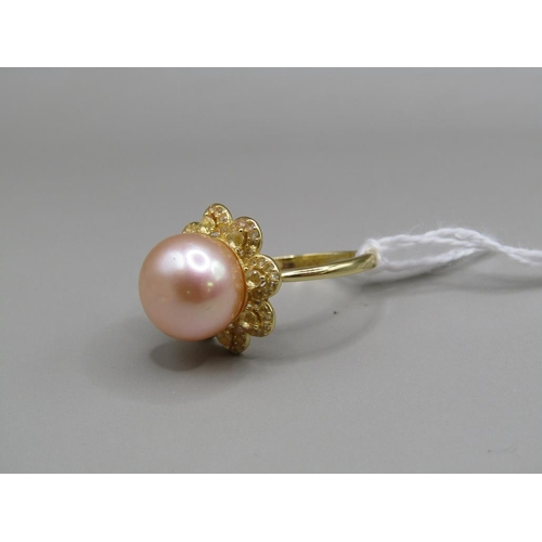 1584 - SILVER GILT NATURAL COLOUR PEARL RING