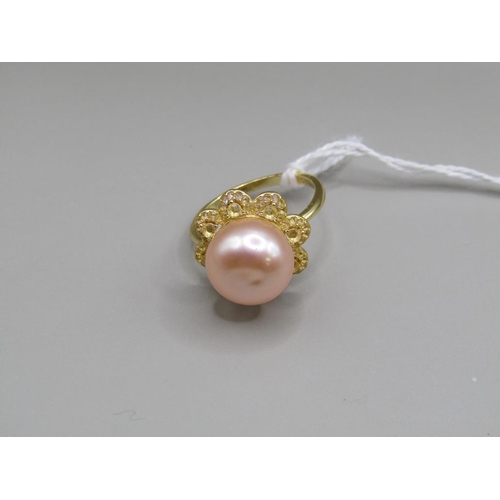1584 - SILVER GILT NATURAL COLOUR PEARL RING