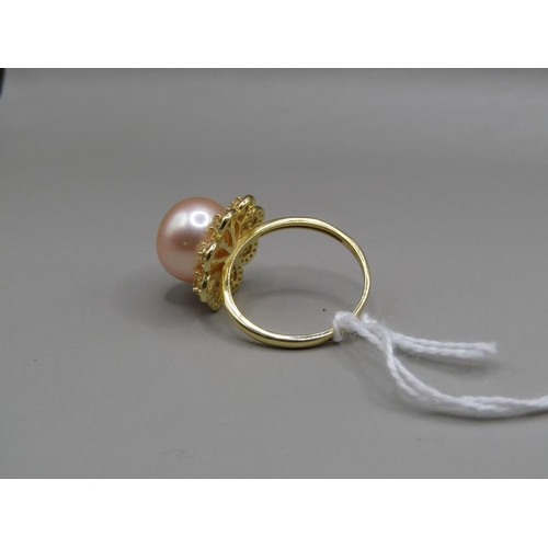 1584 - SILVER GILT NATURAL COLOUR PEARL RING