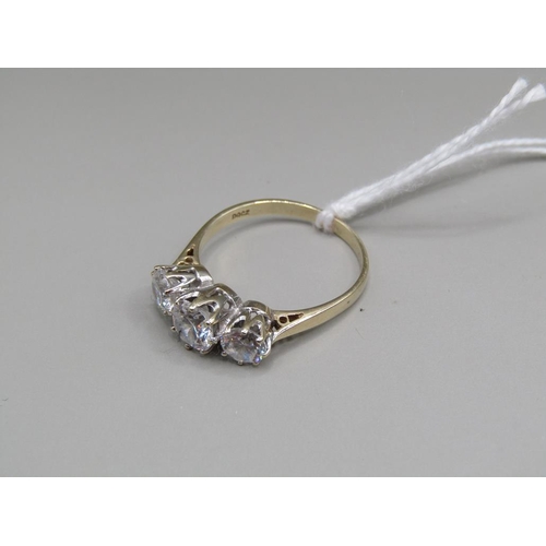 1585 - YELLOW GOLD 3 STONE CZ RING SIZE P