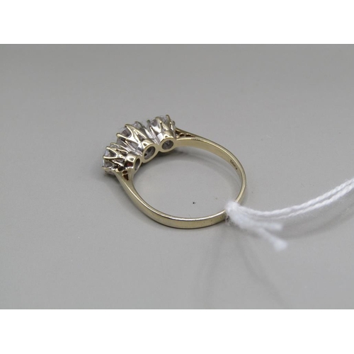 1585 - YELLOW GOLD 3 STONE CZ RING SIZE P