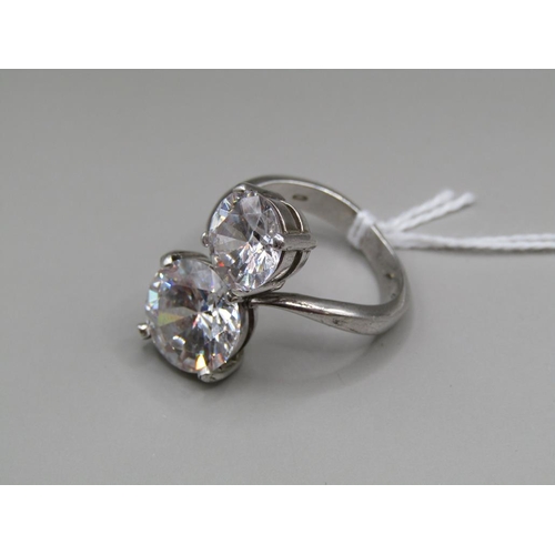 1589 - SILVER TWO STONE CZ TWIST RING SIZE N