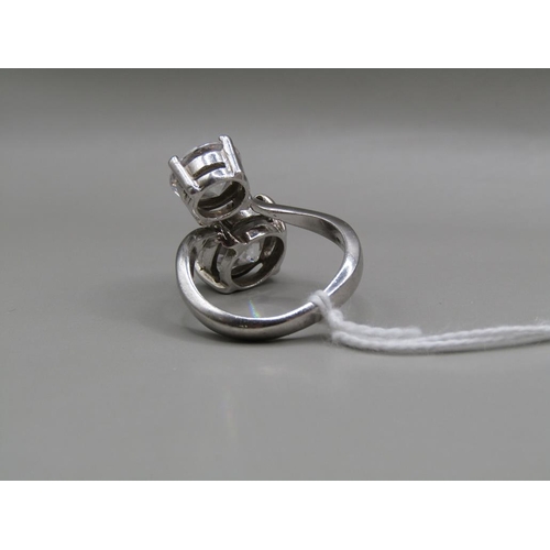 1589 - SILVER TWO STONE CZ TWIST RING SIZE N