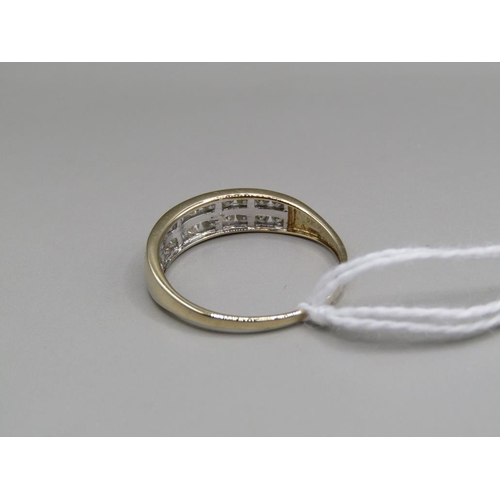 1590 - YELLOW GOLD DIAMOND 2 ROW RING SIZE P