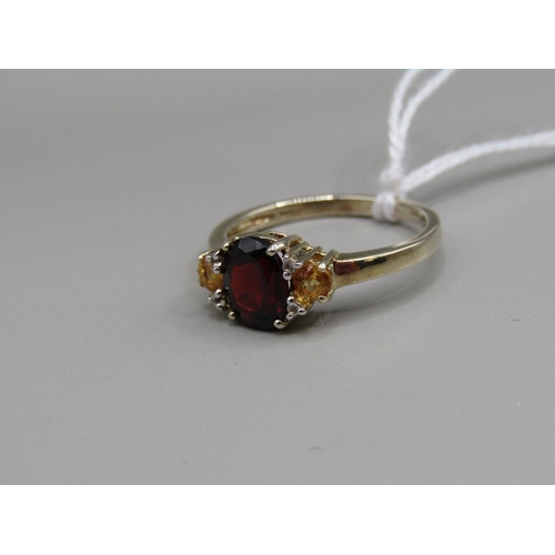 1593 - SILVER GILT GARNET CITRINE RING SIZE N