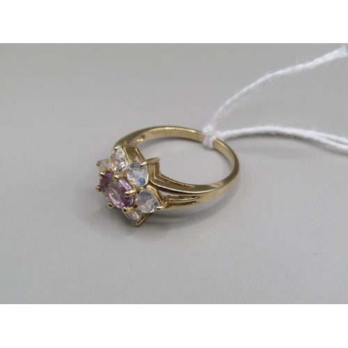 1596 - YELLOW GOLD AMETHYST MOONSTONE RING SIZE N