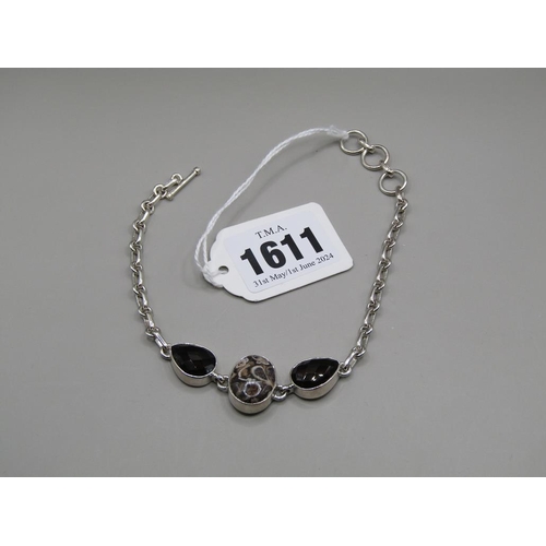 1611 - SILVER SMOKEY QUARTZ STONE SET BRACELET