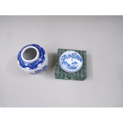 1712 - ORIENTAL BLUE AND WHITE JAR (10cms H) AND ONE INK POT