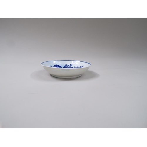 1714 - WORCESTER FIRST PERIOD BLUE AND WHITE SAUCER 12.5cms DIA