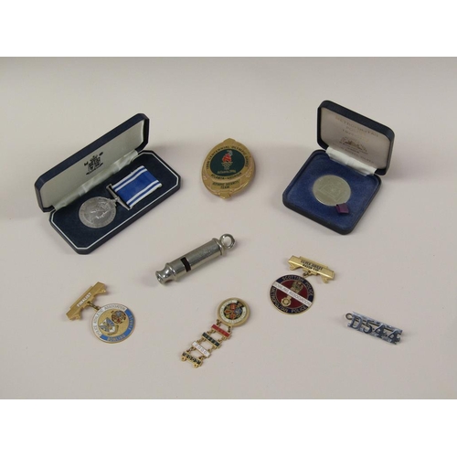 1622 - BOX OF POLICE MEDALS, BADGES AND WHISTLE TO INC. 1996 OLYMPIC GAMES SECURITY TEAM BADGE