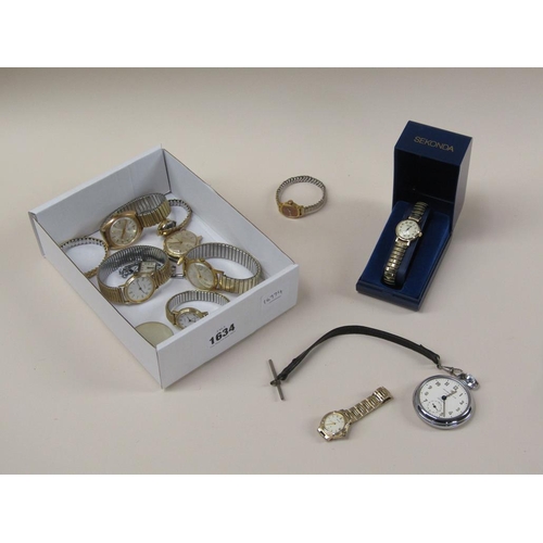 1634 - BOX OF MIXED WATCHES TO INC. INGERSOLL POCKET WATCH ETC.